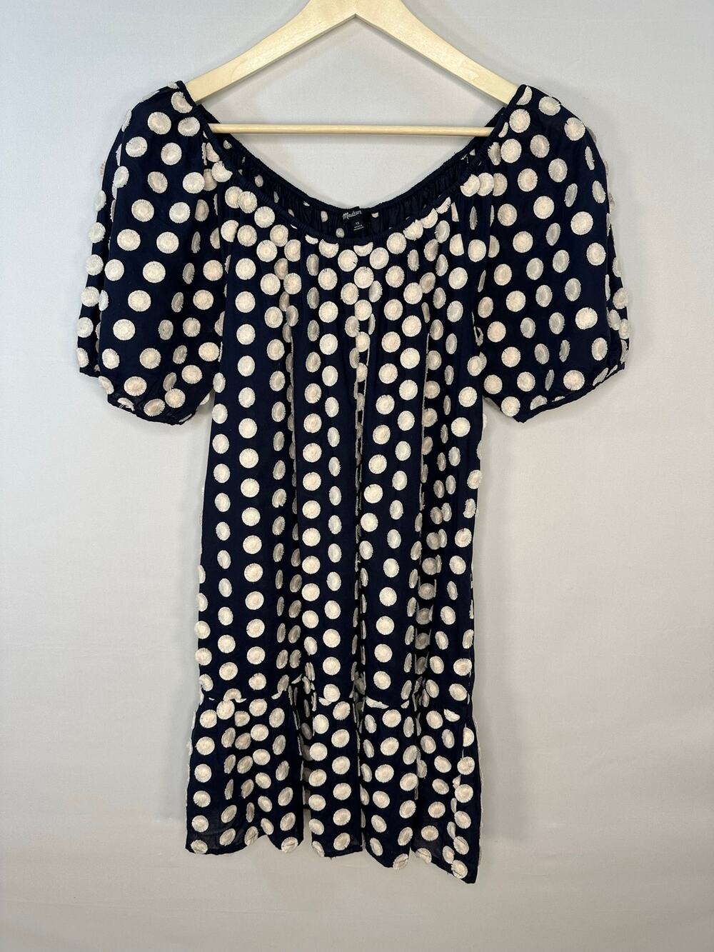 Madewell Off Shoulder Peasant Dress with Embroidered Medallion Flowers Size XS